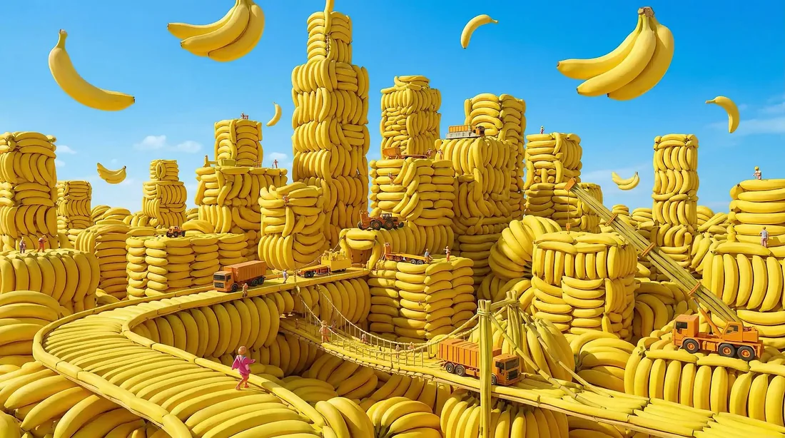 Nano Banana 系列生成的全香蕉城市超现实场景