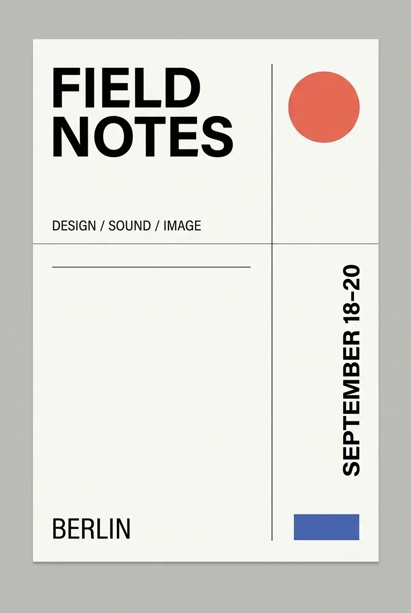 Nano Banana 2 生成的红色点缀极简 Field Notes 柏林海报